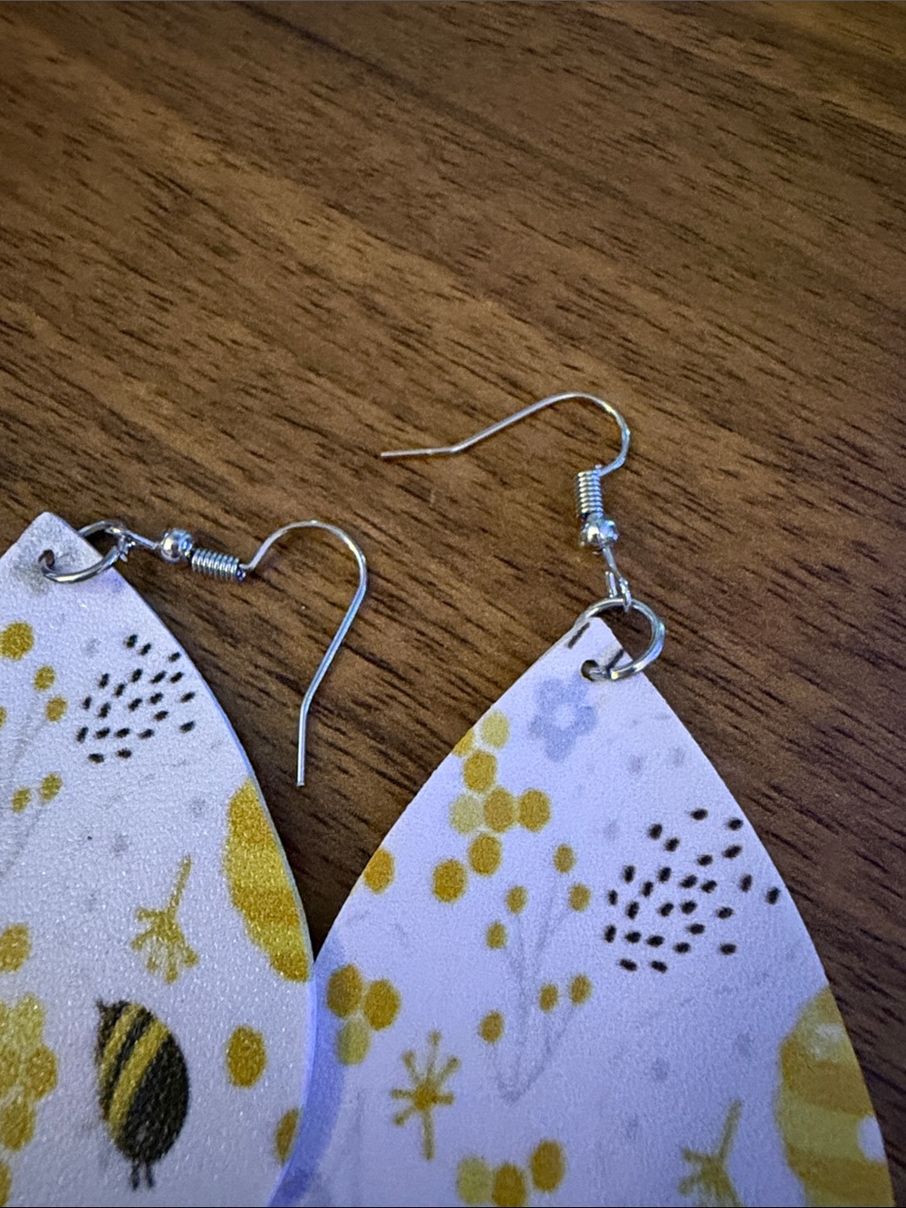 Teardrop Bee Print Earrings - White & Yellow Floral - Picture 5 of 5